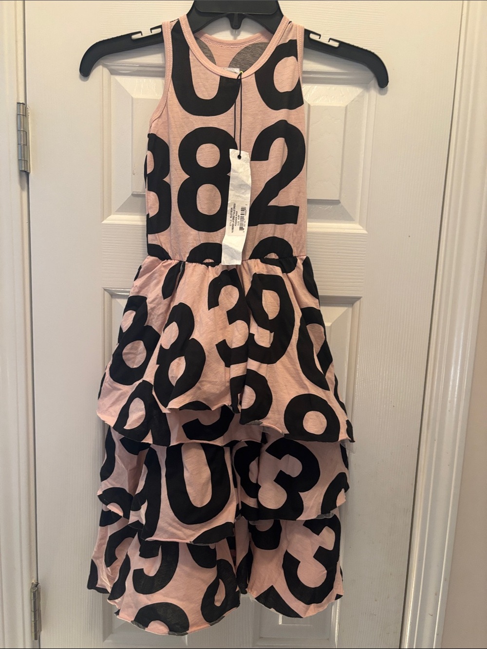NWT nununu Girls Pink Tiered Number-Print Dress